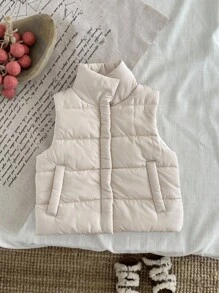 SHEIN Playful Pals Áo vest cổ trụ dệt kim dễ thương cho bé gái - Màu be - Xem 8