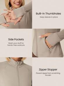 GLOWMODE Chaqueta con forro polar FeatherFit™-Slim-It para mantener el calor, ajuste ceñido con ojales para los pulgares, para otoño, invierno, yoga y uso diario casual