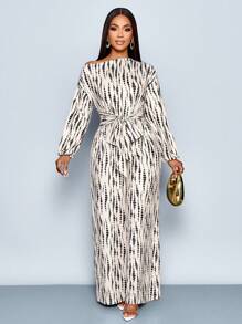 SOLERSUN 女式全印花不对称领口长款蝙蝠袖系带前阔腿连体裤，适合约会、工作、度假、节假日、休闲装、夏季波西米亚风格/假日/节日/音乐节/德比连衣裙，适合度假和日常穿着（随机花卉） - 杏色 - 查看 4