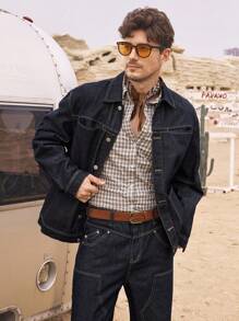 Manfinity Homme 男士牛仔夹克，修身款，长袖，四季皆宜，秋季 - 黑色 - 查看 7