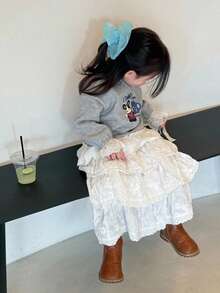 DAZY Toddler Girls' Casual Crew Neck Lace Patchwork Cartoon Print Sweatshirt - Grey - View 3