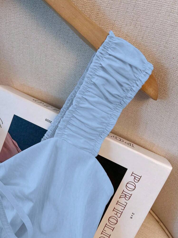 Franclia Camiseta holgada con lazo decorativo para mujer, ropa para la universidad - Azul - Añade 7