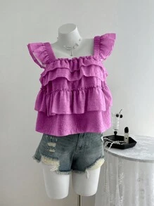 Breezaya Casual Ruffled Layered Sleeveless Top, Suitable For Vacation Powdered Rose - Hot Pink - View 4