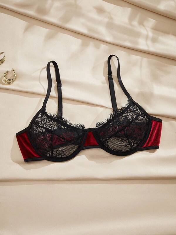 Charlaine Women's Sexy Contrast Color Lace Patchwork Bra, Going Out Floral Sexy Lace