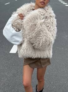 SHEIN EZwear Damen Jacke aus Wollmischung mit Kunstfell-Kragen für Herbst/Winter