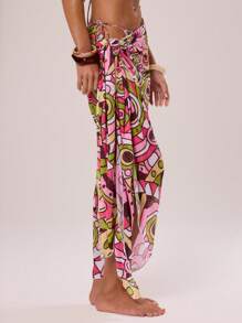 Musera Resort 系带印花超长纱笼春夏季度假海滩泳装优雅可爱性感波西米亚风伊比沙岛 - 彩色 - 查看 5