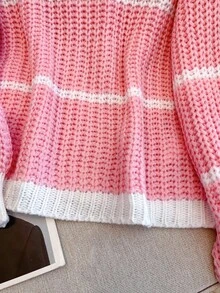 Chiquease Casual Colorblock Striped Drop Shoulder Sweater, Autumn/Winter Fall Cloth For Women