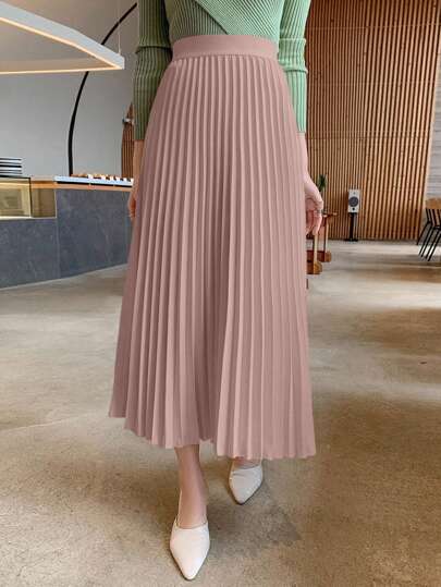 DAZY Falda plisada de línea A de unicolor para mujer, elegante para primavera/verano, otoño e invierno