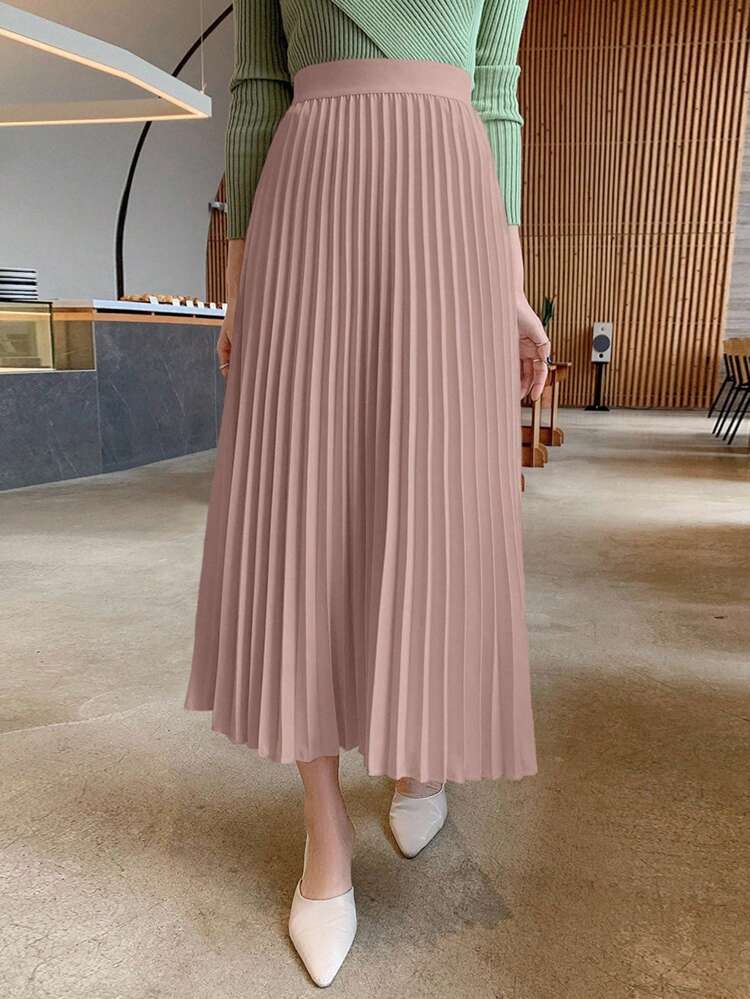Women's Solid Color Pleated A-Line Skirt, Elegant For Spring/Summer Fall,Winter