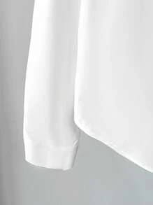 SHEIN Serisse Kids بلوزة بيضاء فضفاضة للبنات المراهقات، طويلة الأكمام، ياقة مفرودة، فتحة خلفية، مناسبة للارتداء اليومي والعودة للمدرسة - أبيض - مشاهدة 11