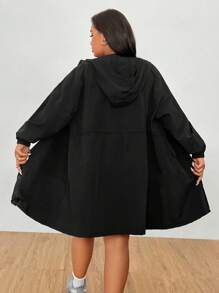 SHEIN EZwear 大码女式黑色长款束腰风衣，秋冬装、秋季、返校装、商务休闲装、办公室装、工作装、教师装 - 黑色 - 查看 4