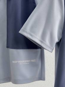 Manfinity VCAY 2件套男士休闲拼接宽松落肩圆领短袖T恤套装 - 藍色 - 查看 6