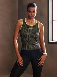 Powerista Damen Buchstaben Muster Saum Kreuz-Design Lässiges Fitness Sport Tank Top