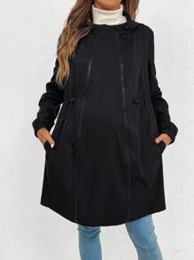SHEIN Maternity Solid Color Drawstring Hooded 3-In-1 Nursing Jacket - Black - View 4