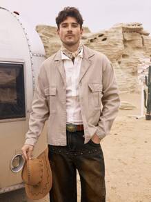 Manfinity Homme Men's Casual Fashion Short Cardigan Jacket - Khaki - View 5