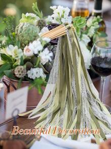 10/20pcs Ribbon Wands With Triple Lace Ribbon And Gold Bell Party Wand Party Favors Streamers Ribbon Sticks Magic Fairy Wands For Wedding Decors(Green)