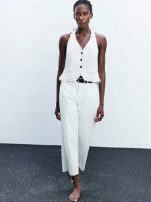 Maija ملابس علوية كاجوال أبيض للنساء بياقة حلقة وظهر مكشوف، طراز عطلة عارضة