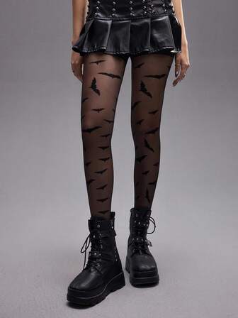 Grunge Punk 1 pieza Medias de pantorrilla con estampado de murciélago de moda