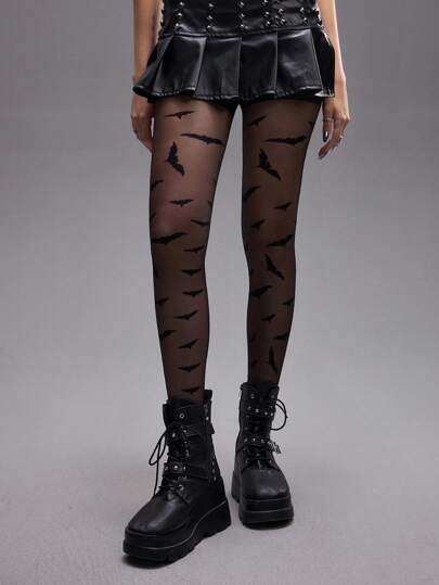 Grunge Punk 1 pezzo di Calze alla moda con stampa a pipistrello