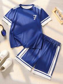 Explorewe Set 2 buc. Pantaloni scurți casual la modă pentru adolescenți, cu dungi albe duble, design simplu cu numărul 7, talie elastică, croială lejeră, confortabili pentru toamnă, primăvară, vară, potriviți pentru purtare zilnică, naveta, activități în aer liber, baschet, fotbal, școală, streetwear, petreceri și ședințe foto