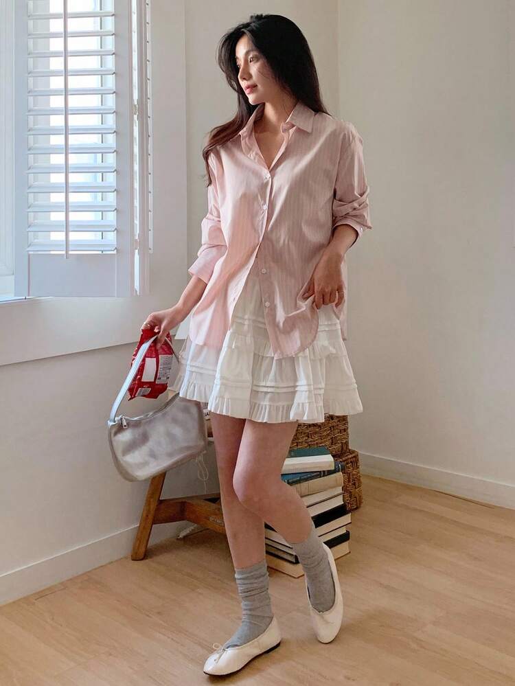 Women's Loose Striped Long Sleeve Single-Breasted Casual Shirt