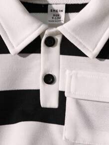 SHEIN Playful Pals Camisa polo a rayas para bebé niño, chaqueta exterior con cuello polo de moda casual