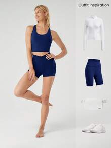 GLOWMODE FeatherFit™ 长线交叉肩带运动胸罩轻度支撑瑜伽工作室健身房日常 - Dark Blue - 查看 7