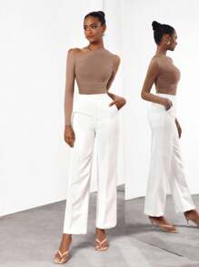 Cheerfulab Asymmetrical Keyhole Off-Shoulder Sheer Mesh Bodysuit Women Vacation Spring & Summer Beach - Khaki - View 5