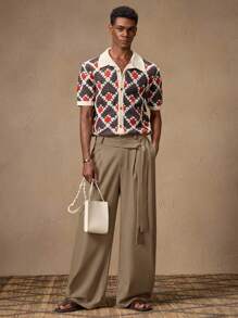 AKNOTIC Quần ống rộng lưng thun co giãn thoải mái cho nam, quần kaki màu trơn thích hợp cho mùa hè, kỳ nghỉ, phối đồ hàng ngày, tiệc tùng, cặp đôi, quà tặng cho nam giới, mùa thu - Cà phê nâu - Xem 2