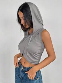 SHEIN Clasi 女式时尚灰色无袖连帽套头衫秋季