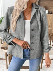 EMERY ROSE Blazer casual de mujer con cordón y puños ajustables - Gris - Ver 3