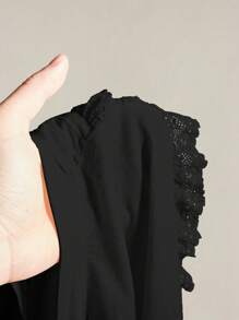 SHEIN ICON Y2k 女式西部乡村音乐会波西米亚嬉皮米色哥特夏季休闲蕾丝边衬衫 - 黑色 - 查看 9