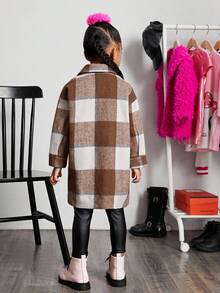 SHEIN SLAYR Young Girl Young Girl Urban Elegant Plaid Jacquard Loose Mid-Length Coat Fall Winter - Red and White - View 7