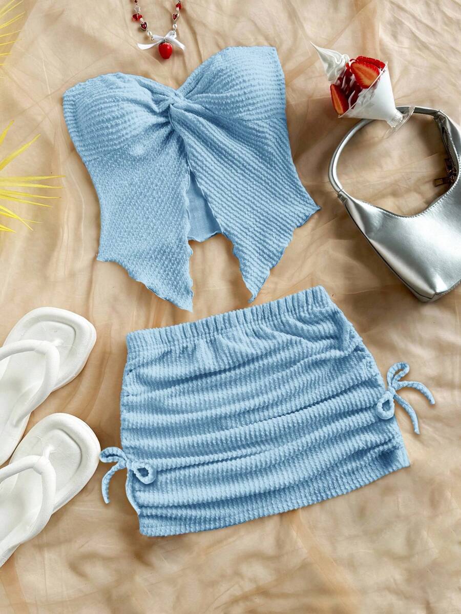 SHEIN Tween Girl Loose Casual Minimalist Comfortable Asymmetric Hem Tank Top And Skirt 2 Pieces Set