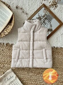 SHEIN Playful Pals Áo vest cổ trụ dệt kim dễ thương cho bé gái - Màu be - Xem 3