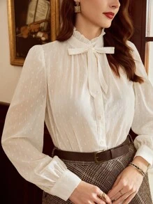 Vintamour 复古优雅女式衬衫 荷叶边领结袖口长袖休闲工作衬衫 秋季女装 返校节冬季女式秋季衬衫 办公室服装 女式秋季女式秋季上衣 女式冬季秋季女式衬衫 冬季女式服装 长袖衬衫 秋季服装 秋季女式上衣 小屋生日女式圣诞衬衫 工作女式衬衫 返校服装 可爱上衣 女士教师秋装 - 杏色 - 查看 1