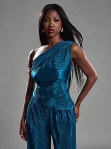 NYA SZN 配套套装（上衣/裤子）背心纹理系带细节裤子高腰开衩细节早午餐婚礼宾客特殊场合约会海滩度假套装女士