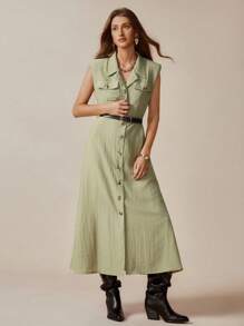 Florisole Women's Casual Minimalist Green Sleeveless V-Neck Dress Summer Dress - White - View 4