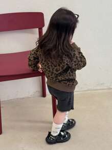 DAZY 女婴豹纹长袖休闲连帽衫，幼儿秋装