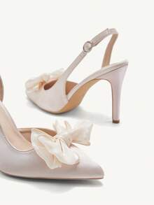 CUCCOO CHICEST Women's Elegant Pointed Toe Satin Backless High Heel Pumps With Floral Decor, Comfortable For Work, Wedding And Formal Occasions - Pink - View 11