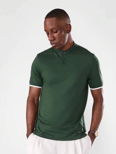 SUMWON Polo de manga corta de ajuste delgado con cuello mao, estilo moderno para golf, tenis, casual, negocios, fin de semana, diseño inteligente, transpirable, cómodo y liviano para verano y primavera