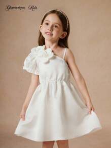 Glamorique Kids Young Girls Flower Bridesmaid Dress, Wedding, Flower Girl,Elegant,3D Rose,Summer Dress ,Birthday Photo Clothing,Birthday Party,Party Performance,Suitable For Formal Occasions, Stage, Piano Performance White Dress For Girls Ivory Dress For Girls Girls White Elegant Dress - White - View 4