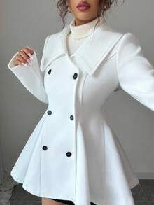 Elenzga Solid Color Double-Breasted Elegant A-Line Overcoat For Women Fall Winter Cloth For Women