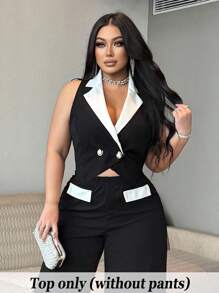 NU&NOW 女式大码优雅撞色西装外套，下摆不对称，正式商务背心，春夏