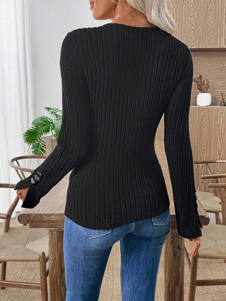 Casual Versatile Solid Color Lace Trim Sweatshirt, Spring/Autumn