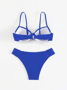 Swim Basics 2pcs Women Summer Solid Color Sexy Supportive Ruched Tankini Top And Bikini Bottoms, Beach Vacation Swimsuit Set - Royal Blue - View 8