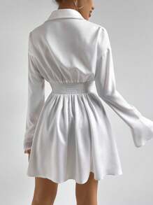 SHEIN Tall 女士时尚长袖腰带修身高腰中长连衣裙，秋冬 - 白色 - 查看 2