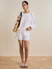 INAWLY Women's Solid Color Dolman Sleeve Shirt And Shorts Set, Casual And Relaxed Two Pieces Outfit Fall Cloth For Women