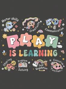 EMERY ROSE 大码女式夏季字母和卡通印花圆领短袖休闲T恤，适合教师