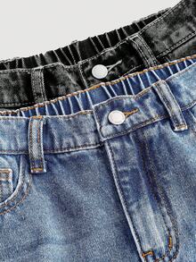 Girlism Tween Girls 2Pcs Fashion Casual Y2k Vintage Cool Street Returns To School College Semi-Elastic Waist Black And Blue Denim Fleece Sole Two Pieces Loose And Comfortable Straight-Leg Jeans For Kids Clothes Tween Girls Costume Dailywear And Kids Winter And Fall Rave Outfits Festival And At Home Outfits Streetwear School Clothes